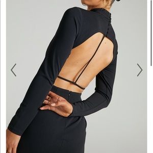 Showpo EDEN OPEN BACK MINI BODYCON DRESS IN BLACK